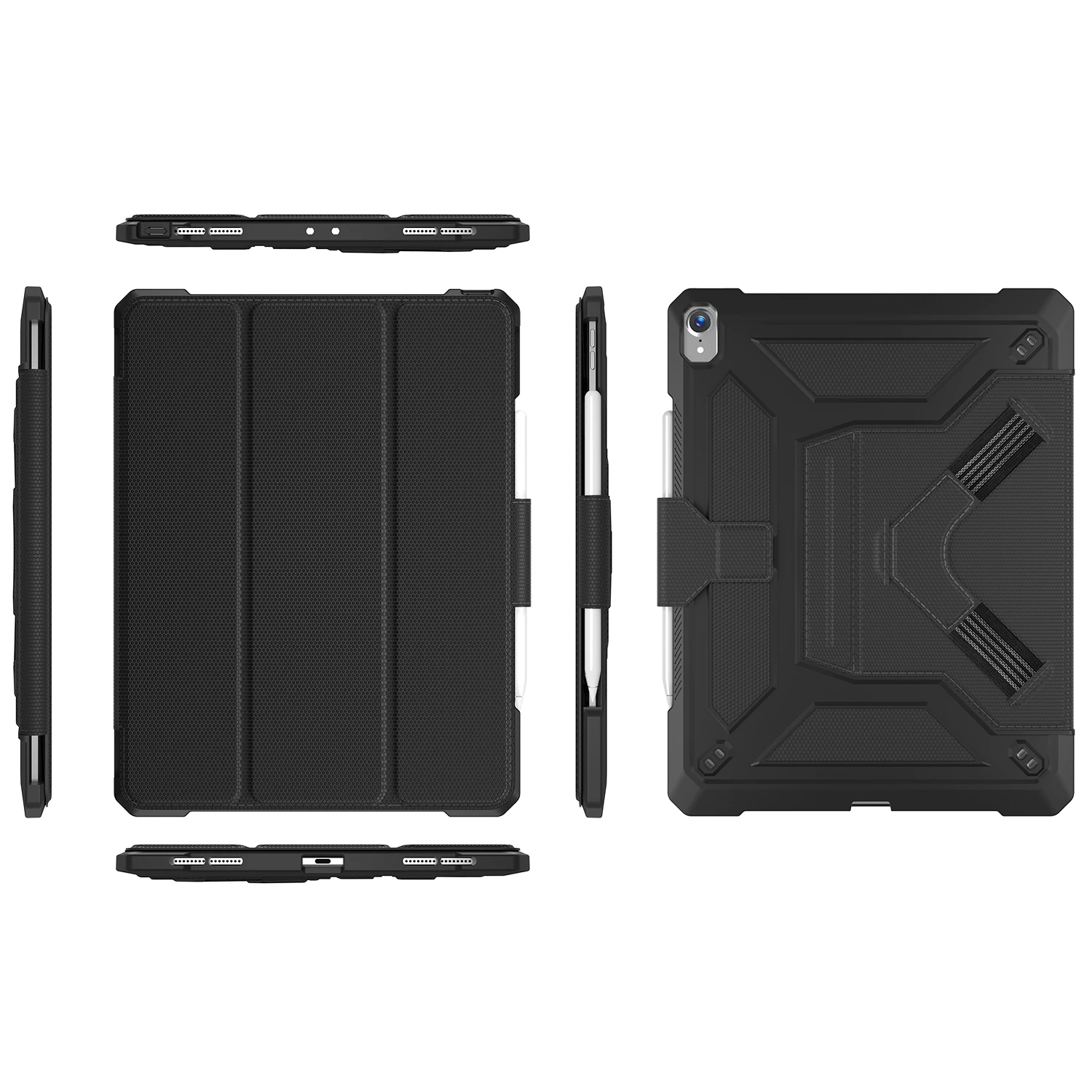 Для iPad Pro 12,9 дюйма чехол для планшета TPU+ натуральная кожа противоударный чехол для планшета с кронштейном и функцией автоматического пробуждения/сна - Цвет: Черный