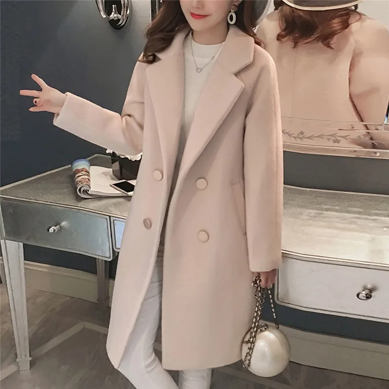 Женское пальто из смешанной ткани, для работы, однотонное, тонкое, винтажное, зимнее, для офиса, с длинным рукавом, на пуговицах, шерстяное пальто, пальто, Casacas Para Mujer N9