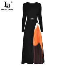 LD LINDA DELLA Spring/Autum Fashion Runway abito lavorato a maglia elastico donna manica lunga Patchwork pieghettato elegante abito Vintage Midi