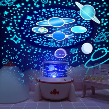 

LED Colorful Rocket Projector Lamp with Star Universe Ocean Birthday Christmas Five Slides Night Light Gift For Friends and Kids