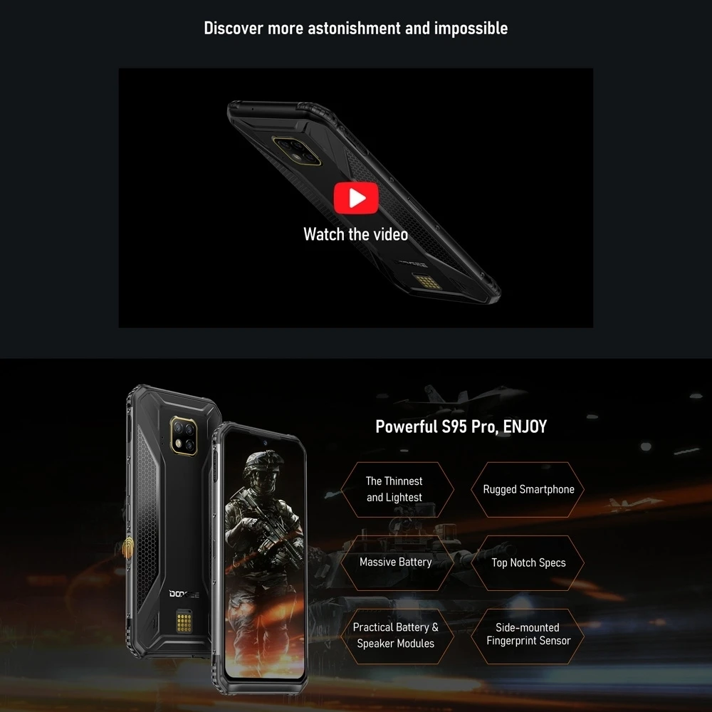 DOOGEE S95 Pro 256GB ROM 8GB RAM IP68/IP69K Rugged Phone Android 9.0 Pie Helio P90 Octa-Core 6.3\
