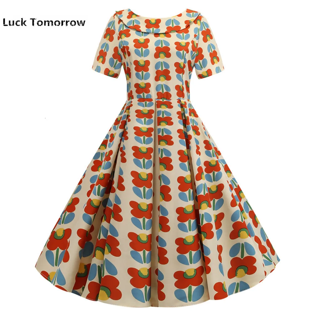 

New Women 2019 Summer Dresses Elegant Vintage Print Back Bow Yellow Dress Casual Office Plus Size Short Party Vestidos