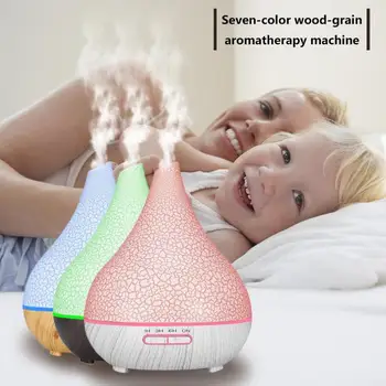 

400ml Ultrasonic Air Humidifier Aroma Essential Oil Diffuser Timing with Wood Grain 7 Color Changing LED Lights for Office Home