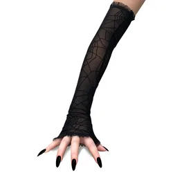 Spider Web Gloves Halloween Decoration Dress up Party Props Cosplay Performance Gloves Half Finger Net Yarn Gloves