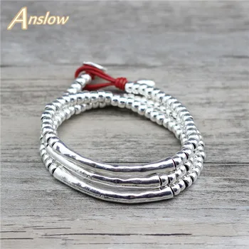 Anslow Brand Wholesale Fashion Jewelry Handmade DIY Elbow Vintage Retro Leather Bracelet For Women Men Christmas Gift LOW0823LB