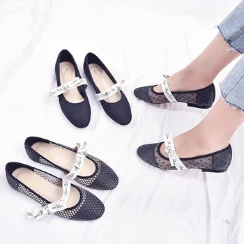 

Hot Ballet Flats Shoes For Woman Genuine Leather Flats Shoes Round Toe Slip On Women's Shoes Alphabet Straps Leather Shoes 34-43