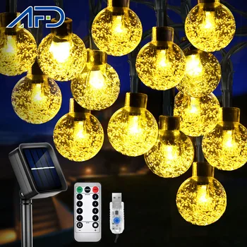 

11M Led String Light Solar Power 60 LED Light Bulbs Festival Decoration Bar Party Home Decor Halloween Ornament Waterproof Light