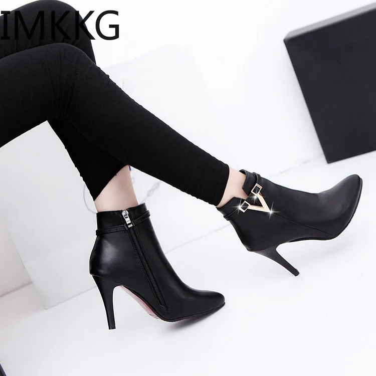 Botas mujer invierno/2019 г. Осенние женские пикантные ботильоны на шпильке с острым носком