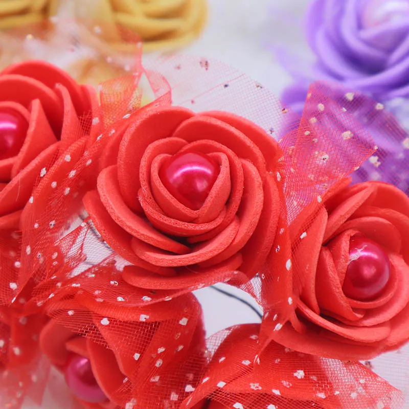 12pcs/lot 3cm Foam Mini Roses Pearl Bead Rose Artificial Flowers DIY Crafts for Wedding Decoration Bouquet Scrapbooking Supplies