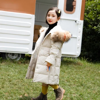 

-30 degrees Winter Girls Parka Coats Hooded Fur Collar Down Coat Children Warm Outerwear Kids Down Coats For Girls 6-14 Years