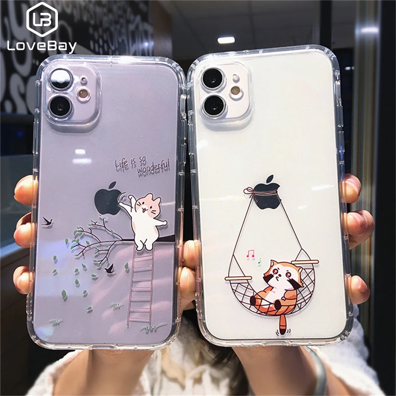 Lovebay Cute Cat Painting Case For iPhone 13 12 Pro Max 11 Pro Max XS Max XR X 7 8 Plus Clear Shockproof Camera Protection Cover apple iphone 11 Pro Max case