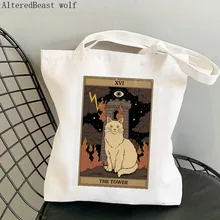

Women Shopper bag The Tower cat Tarot Printed Bag Harajuku Shopping Canvas Shopper Bag girl handbag Tote Shoulder Lady Bag