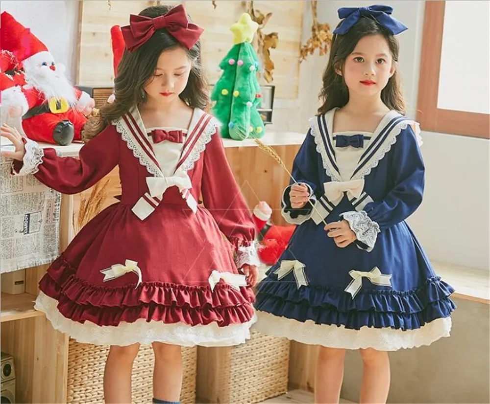 Детское кружевное платье до колен с рукавами фонариками|Платья в стиле лолита| |