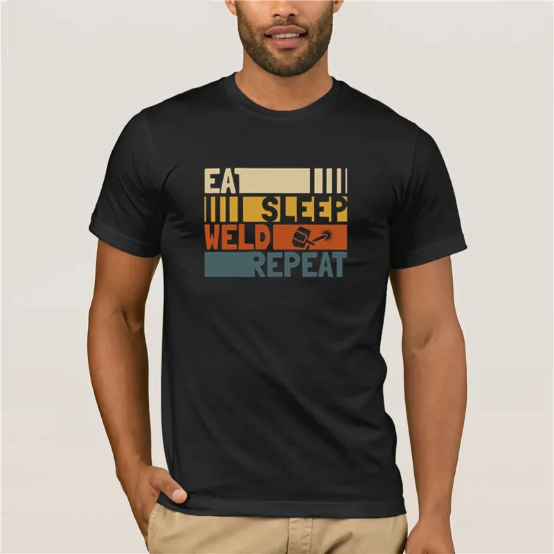 2019 модная футболка с коротким рукавом надписью Eat Sleep Weld Repeat крутая женская |
