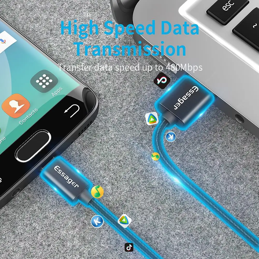 Usb-кабель Essager type-C, 3 А, быстрая зарядка, USB-C, зарядное устройство для Xiaomi Mi 9, 8, samsung S10, S9, Oneplus 7, 6, 6, type-C, USBC, шнур для передачи данных