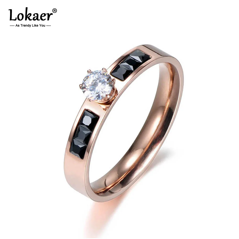 

Lokaer Classic Titanium Stainless Steel Rings Micro White/Black Rectangle CZ Crystal Wedding Engagement Ring For Women R18012