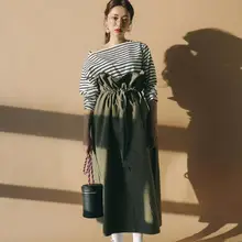 Новая модель, чистый хлопок, зеленые широкие длинные юбки с оборками, высокая талия, шнуровка, плиссированная Женская мода, Корейская нижняя часть PV214