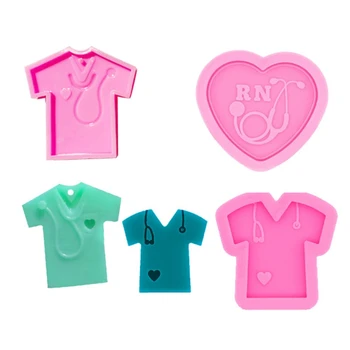 

3Pcs Crystal Epoxy Resin Mold Nurse Shirt Love Heart Stethoscope Keychain Pendant Casting Silicone Mould DIY Jewelry Making Tool