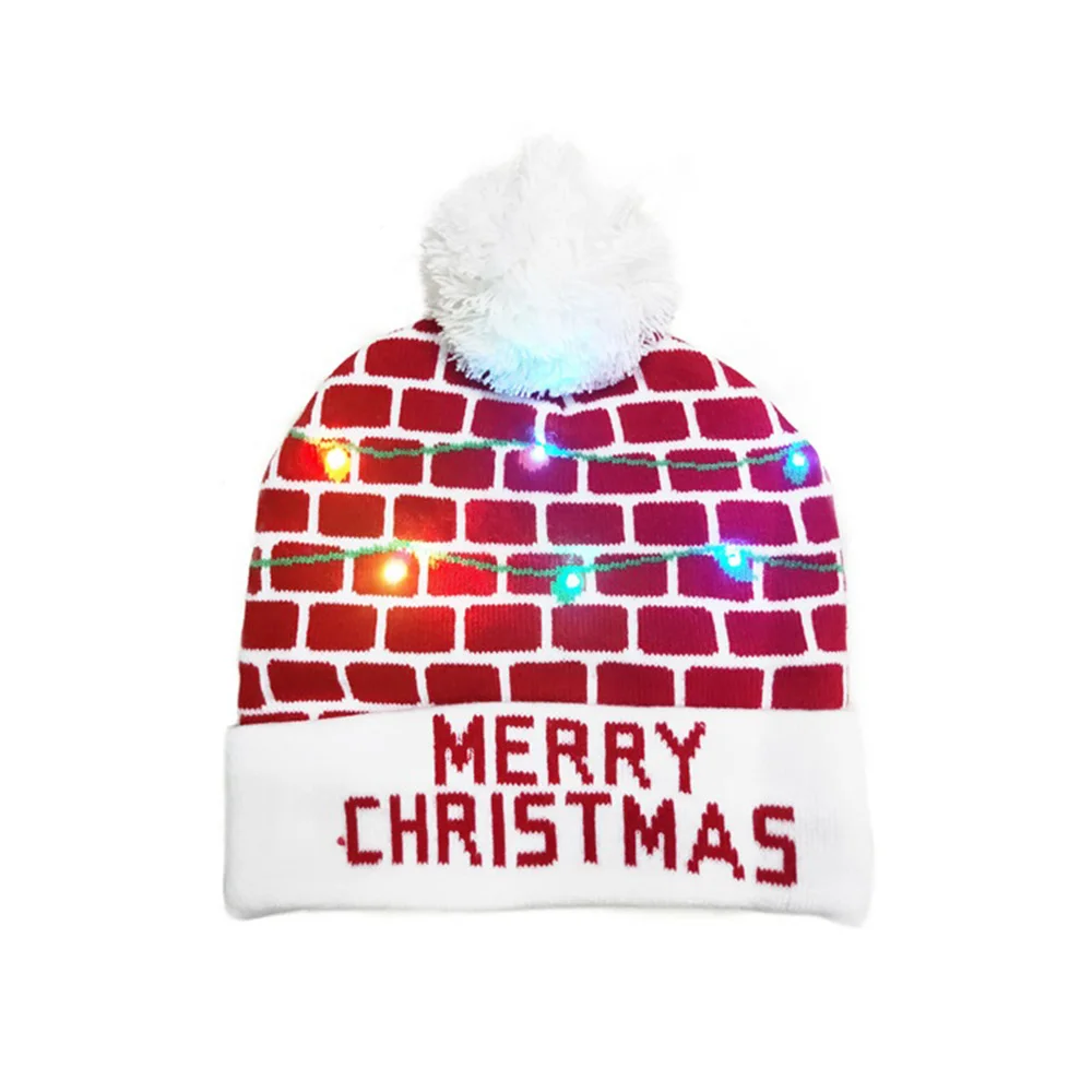 Светодиодный Рождественский головной убор, Шапка-бини, Рождественский Санта-светильник, вязаная шапка для детей, взрослых, для рождественской вечеринки