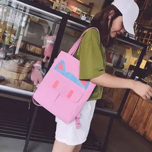 Прямая от производителя, летняя новая стильная парусиновая сумка в Корейском стиле, сумка на плечо с рисунком кота и ушками для девочек, универсальная WOME