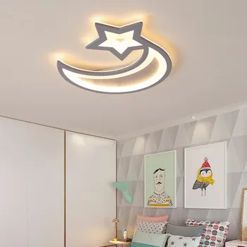

Grey Led Chandeliers Lights For Child Room Bedroom New Acrylic moon star Iron Body Modern Remote Control Lamp Lighting Fixture