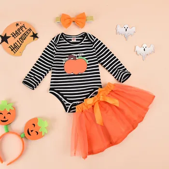 

Halloween Pumpkin Newborn Baby Girl Clothes Infant Stripe Romper Long Sleeve Tops+Tutu Skirt Set Fashion Baby Outfits bebes