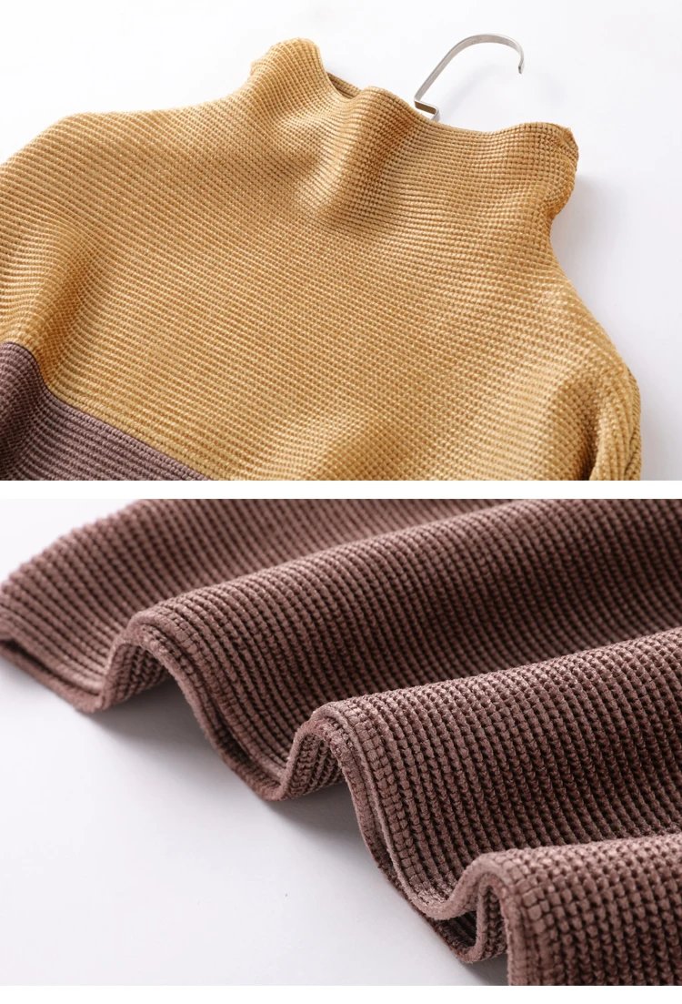 Горячая Miyake fold свободная Модная уникальная Дизайнерская футболка с рукавом «летучая мышь» с длинным рукавом и воротником-стойкой Лоскутная футболка