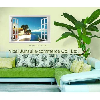 

Large Area Wall Sticker Sofa Living Room Ay822 Scenery False Window Outside The Window