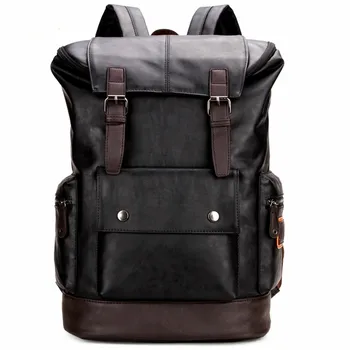 

Simple Patchwork Large Capacity Mens Leather Backpack For Travel Casual mochila Men Daypacks Leather Travle Backpack
