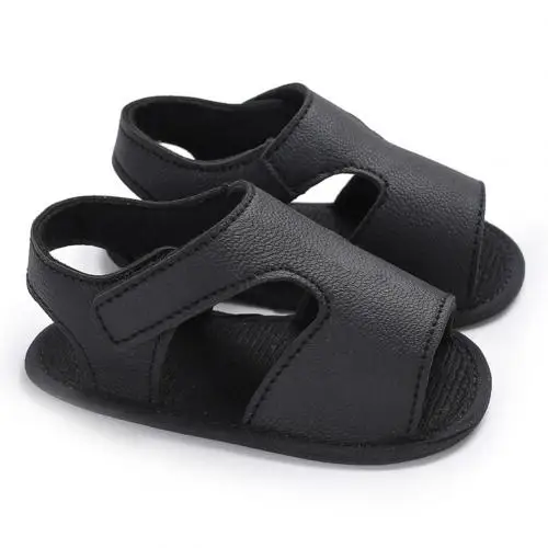 Black 12 to 18M Fashion Summer Baby Boys Sandals Breathable Baby Boys Faux Leather Anti Slip Flat Shoe Prewalker Crib Sandals nEW - Цвет: Black 12 to 18M