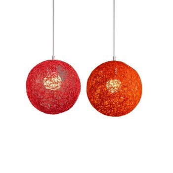 

2 Pcs Rattan and Hemp Ball Chandelier Individual Creativity Spherical Rattan Nest Lampshade, Orange & Red