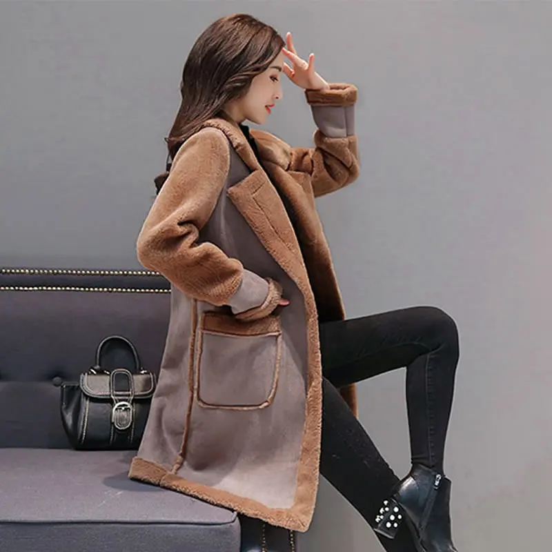 Модные замшевые женские зимние пальто Casaco Feminino осеннее пальто с воротником с лацканами и длинными рукавами, женская верхняя одежда из хлопка с мехом больших размеров
