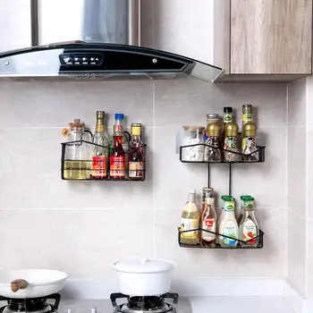 

Kitchen Wall-Mounted Spice Wire Basket Iron Punch Free Seasoning Storage Rack Bathroom Shower Shampoo Organizers