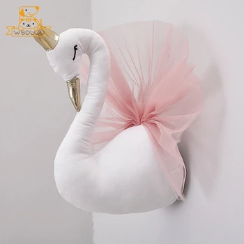 

Big Animals Head Decor Plush Wall Stuffed Toys Cute Beautiful Swan Elephant Horse Elk Giraffe Cartoon Dolls Decorative Soft Gift