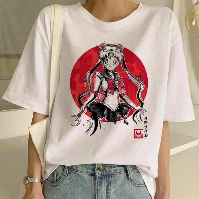 21522 Sailor Moon/летняя новая модная футболка Женская Harajuku короткий рукав забавная футболка Ulzzang футболка с милым котом женские футболки с рисунком - Цвет: 21522