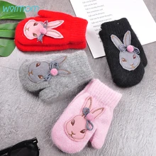 Warmom/перчатки из кролика с героями мультфильмов для маленьких девочек, зимние толстые теплые перчатки для детей, милые шерстяные варежки с кроличьим мехом для детей 3-10 лет