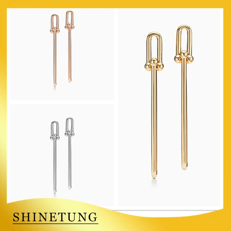 

1: 1 Original Model S925 Sterling Silver Earrings Classic Fashion Three Color Long U-Shape Earrings Ladies Jewelry Birthday Gift