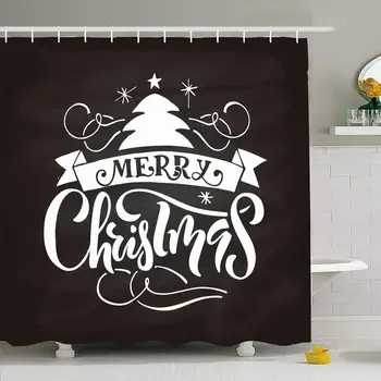 

Shower Curtain Set with Hooks 66x72 for Hand Sketched Christmas Logotype Badgeicon Typographylettering Signs Symbols Signage