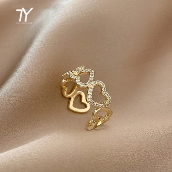 Romantic Gold Hollow Heart Love Rings For Woman 2021 New Fashion Korean Jewelry Wedding Party Luxury Ring Girl's Unusual Finger