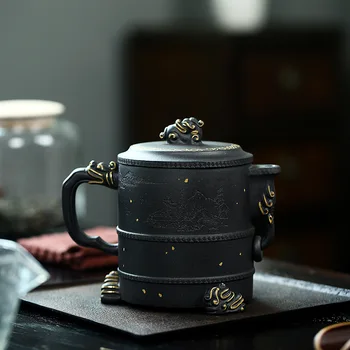 

Yixing Dark-red Enameled Pottery Teapot Famous Manual Andrew Dragon Supreme Kettle Raw Ore Black Mud Teapot Tea Set