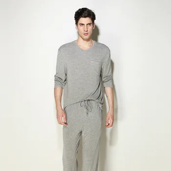

TFlag Spring and summer thin men's pajamas casual modal suit two-piece set solid color V-neck long-sleeved home service wear