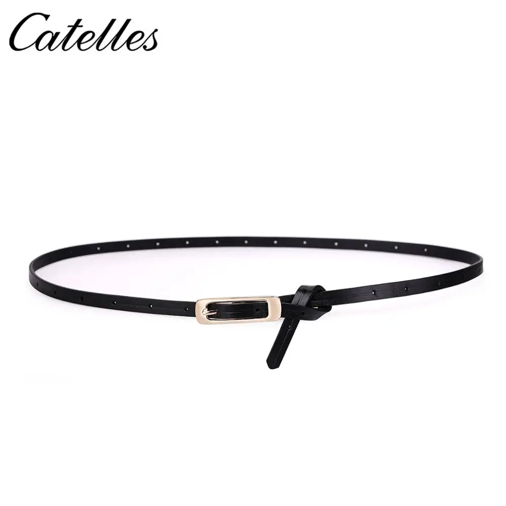 

Fashion Women's Thin Section Tight Belt Gold Buckle Ladies Leather Belt