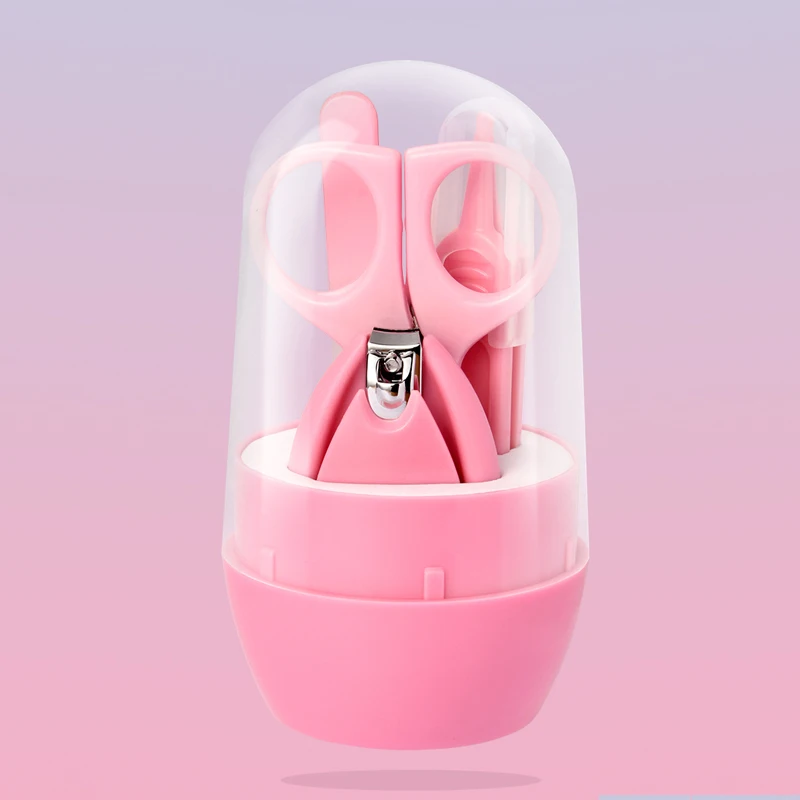 Blue Baby Daily Care Set Including Scissor, Nail Clipper, Glass Nail File and Tweezers YE-SL3 - Цвет: Pink