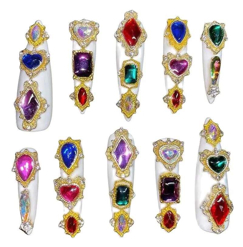 Oversized 120Pcs Nail Charms Gems Rhinestone with box Nail Art Charm Gem  Kit-3D Crystal AB Rhinestones, 24K Gold Nail Diamond