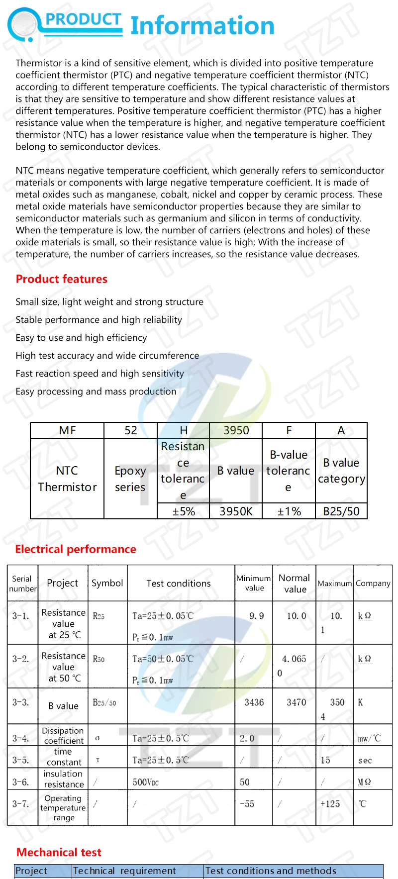TZT 10/20/30 Stück NTC-Thermistor Thermowiderstand MF52 NTC-MF52AT 1K 2K 3K 4,7K 5K 10K 20K 47K 50K 100K 5% 3950B 1/2/3/4,7/K Ohm R – Detail 1