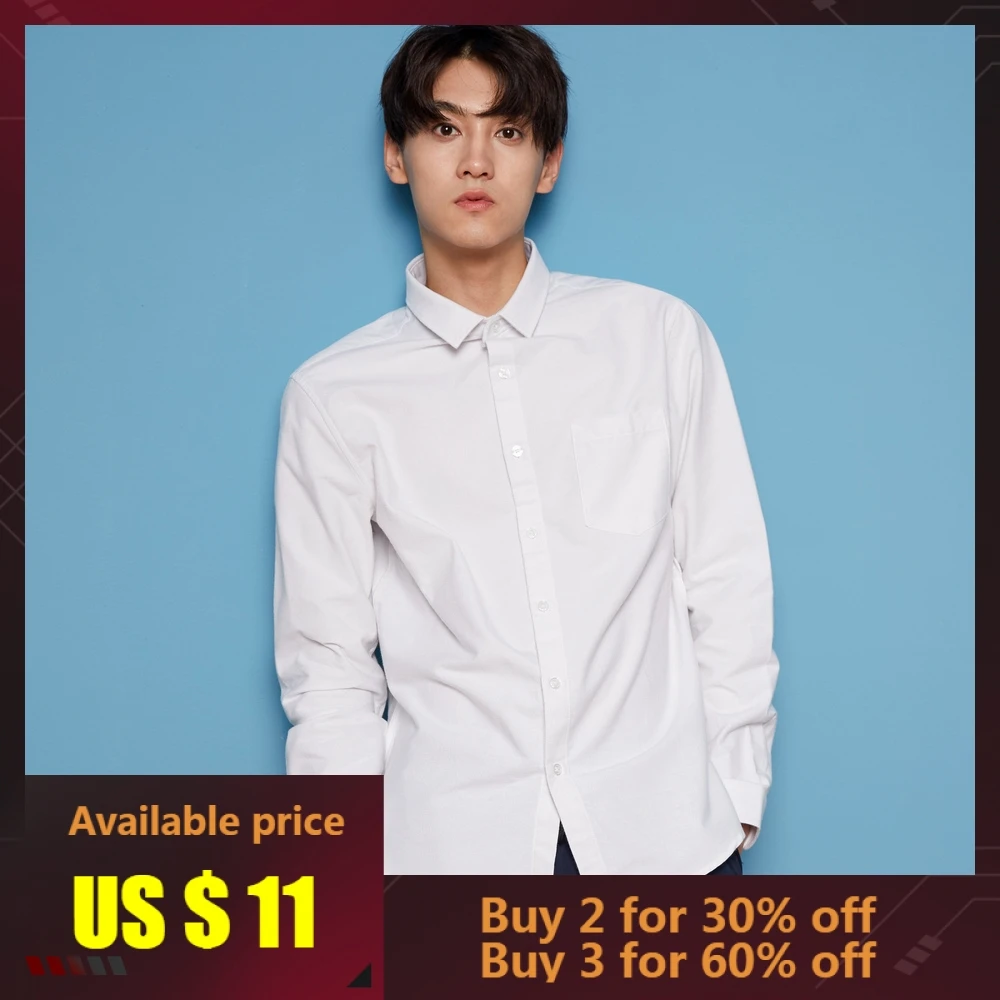 

METERSBONWE Men Shirt Long Sleeve New Spring Summer Trendy Wild Net Solid Color Clean Top