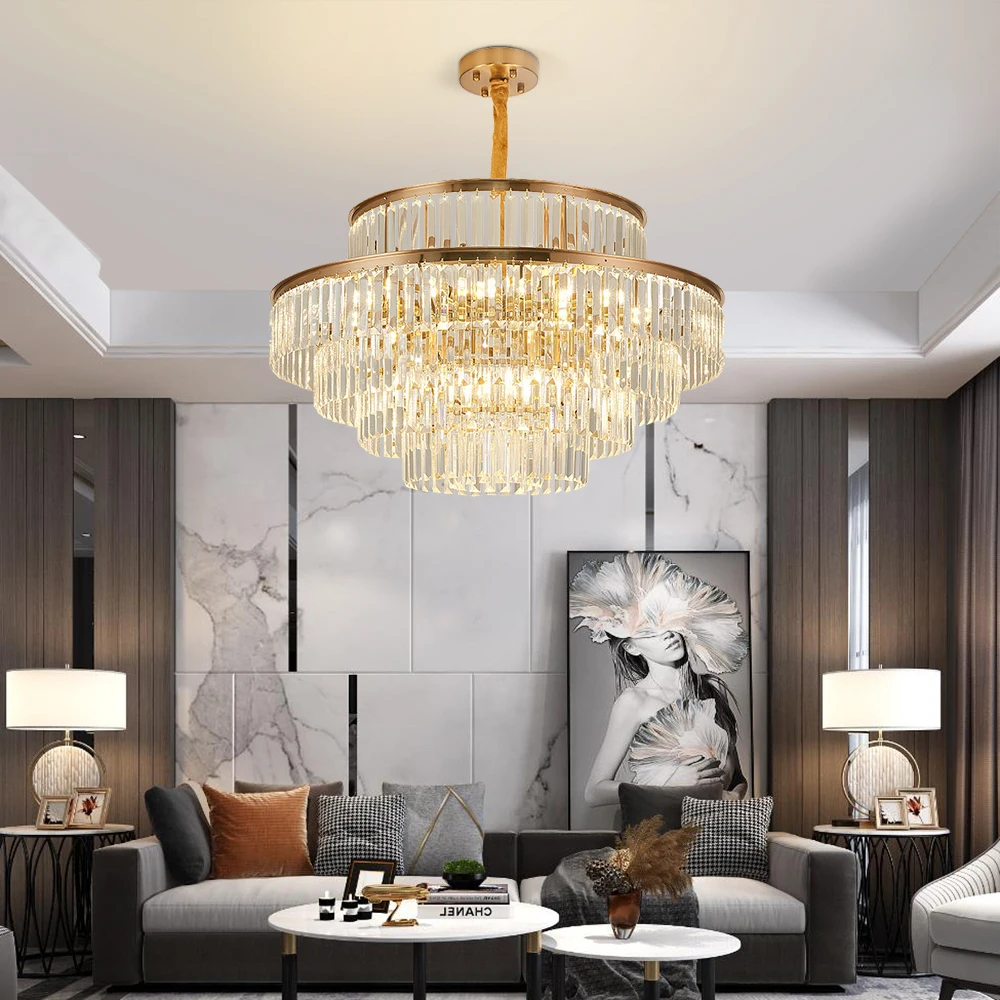 

Luxury round crystal chandelier lighting for living room bedroom modern LED chandeliers exhibition hall hanging lamp