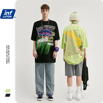 

INFLATION Men Funny Tshirt Graffiti Printing Cotton O-neck Hip Hop Men Top Tees Short Sleeve Boys Streetwear T-shirt 1100S20