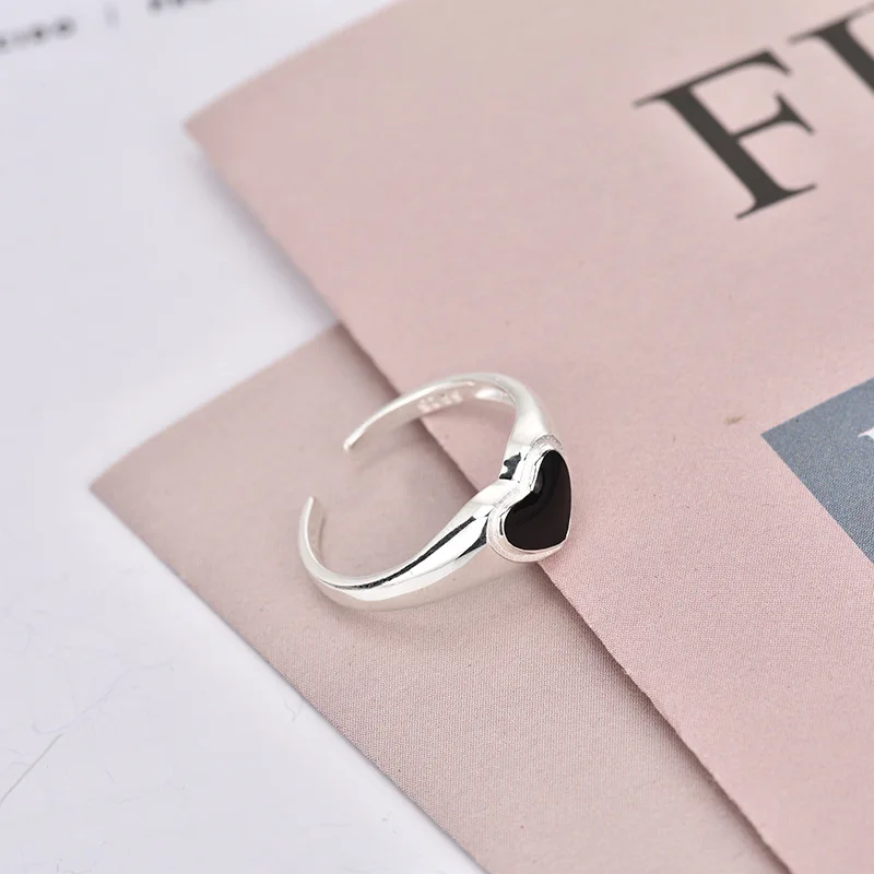 Vintage Silver Color Metal Punk Cry Face Heart Black Open Round Rings Design Finger Rings for Women men Party Jewelry Gifts silver ring,silver rings