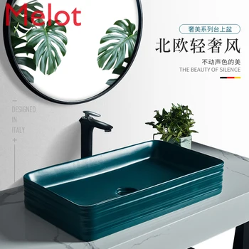 

Nordic Peacock Blue Wash Basin Single Basin Upper Basin Toilet Face Washing at Home Ceramic Art Creative Basin